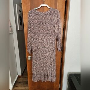 Old Navy Pink and Black Floral Long-Sleeve Midi Dress